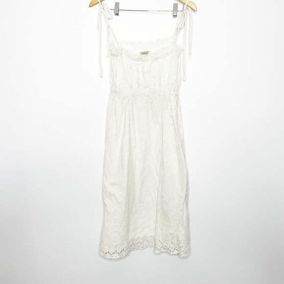 BEULAH lace tie shoulder midi dress cream white sleeveless coquette womens L - Picture 1 of 4